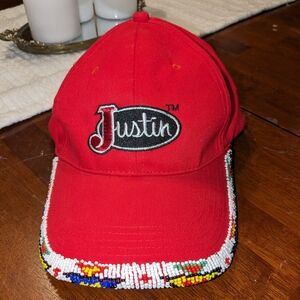 Justin Red Beaded SnapBack Hat with All American Quarter Horse Congress Patch